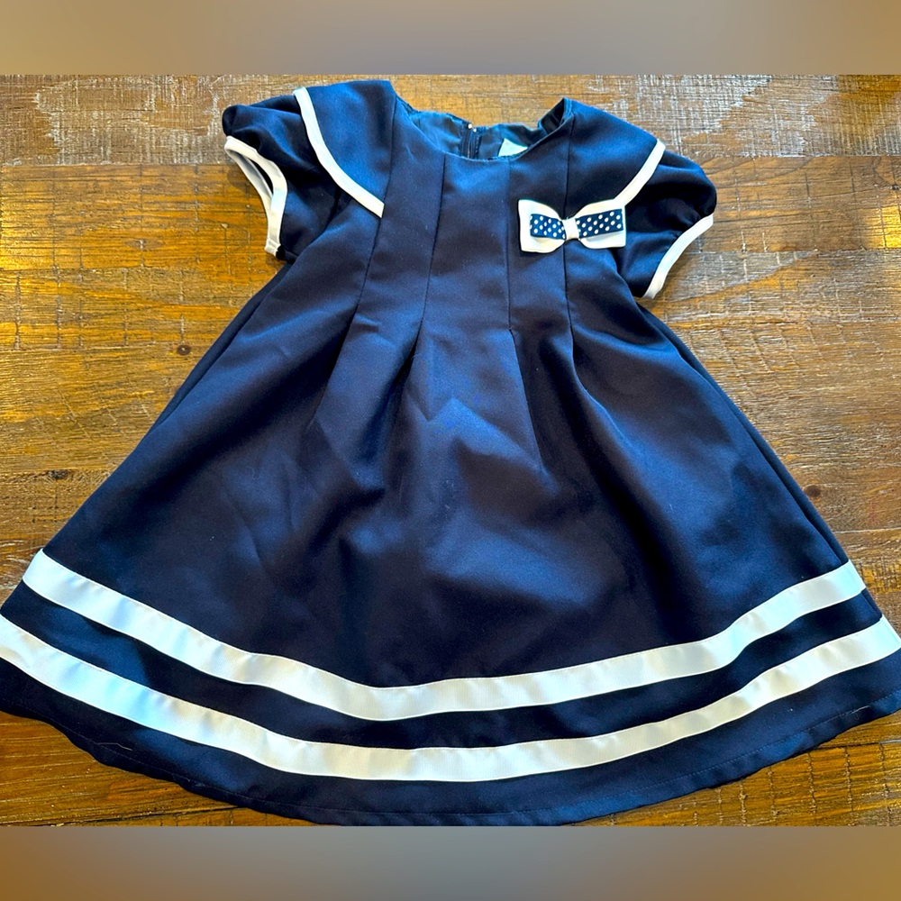 Little girls Navy Blue Sailor Dress rare editions 4T